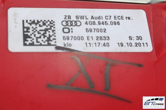 AUDI A7 KOMPLETNY TYŁ ZDERZAK + KLAPA BAGAŻNIKA + LAMPY lampa tylny szyba 4G8 Kolor: LZ3F - czerwony (granatrot)