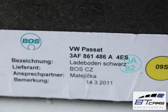 VW PASSAT B7 KOMBI DYWAN PODŁOGA BAGAŻNIKA 3A 3AF861486A  3AF 861 486 A wykładzina Variant kolor 4ES - czarny