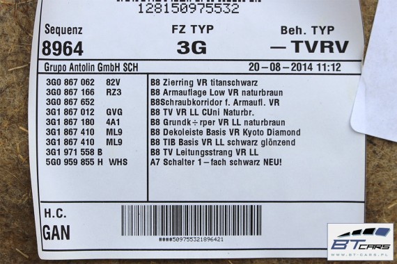 VW PASSAT B8 KOMBI BOCZKI DRZWIOWE DRZWI TAPICERKA BOCZEK drzwiowe 3G 3G9 ALLTRACK VARIANT Kolor: RZ3- - naturalny brąz welur
